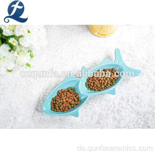 Benutzerdefinierte Fisch geformte Keramik Pet Feeder Bowl